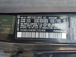 1994 Mercedes-Benz 400 with VIN WDBEA34E8RC032408, listed as a Copart auction lot 43827975 with 122,130 mi miles and Clean Title. Bid and sale history available at carsss.com. Image 12.