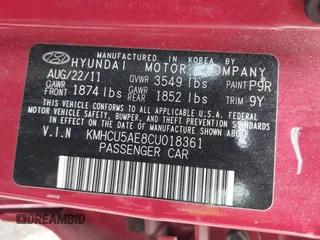 2012 Hyundai Accent SE with VIN KMHCU5AE8CU018361, listed as a IAAI auction lot 42050938 with 133,688 mi miles. Bid and sale history available at carsss.com. Image 9.