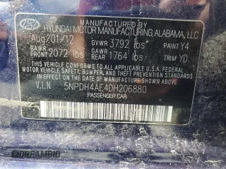 2013 Hyundai Elantra GLS z VIN 5NPDH4AE4DH206880, wystawiony jako Copart lot #56016145 z przebiegiem 112 681 mil mil oraz Szkoda całkowita • Salvage title. Historia ofert i sprzedaży dostępna na DreamBid. Obrazek 13.