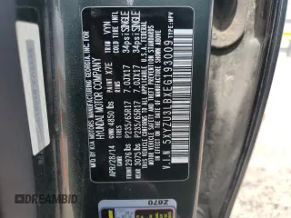 2014 Hyundai Santa Fe with VIN 5XYZU3LBXEG193009, listed as a Copart auction lot 60458575 with 151,230 mi miles and Salvage title. Bid and sale history available at DreamBid. Image 13.