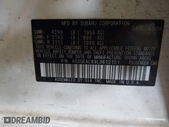 2020 Subaru Impreza Special Sports с VIN 4S3GKAL69L3612151, выставлен на аукционе IAAI как лот 41760734 с пробегом 62 768 миль миль и . История ставок и продаж доступна на DreamBid. Изображение 9.
