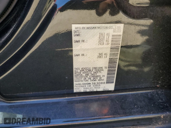 2021 Nissan Altima SV with VIN 1N4BL4DV6MN363088, listed as a Copart auction lot 50549515 with 68,716 mi miles and Salvage Title. Bid and sale history available at carsss.com. Image 12.