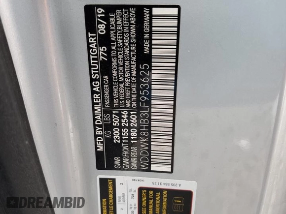 2020 Mercedes-Benz C 63 S AMG z VIN WDDWK8HB3LF953625, wystawiony jako Copart lot #55341734 z przebiegiem 45 195 mil mil oraz Szkoda całkowita • Salvage title. Historia ofert i sprzedaży dostępna na DreamBid. Obrazek 13.