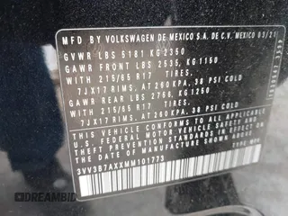 2021 Volkswagen Tiguan SE z VIN 3VV3B7AXXMM101773, wystawiony jako IAAI lot #42358588 z przebiegiem 105 629 mil mil oraz . Historia ofert i sprzedaży dostępna na DreamBid. Obrazek 9.