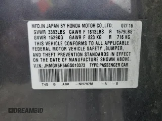 2016 Honda Fit LX z VIN JHMGK5H56GS010373, wystawiony jako Copart lot #51334255 z przebiegiem 96 212 mil mil oraz Szkoda całkowita • Salvage title. Historia ofert i sprzedaży dostępna na DreamBid. Obrazek 12.