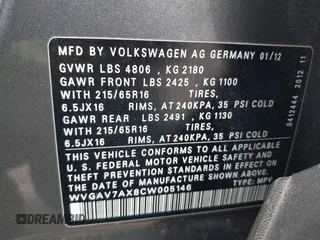 2012 Volkswagen Tiguan SEL with VIN WVGAV7AX8CW005146, listed as a IAAI auction lot 42126959 with 134,005 mi miles and . Bid and sale history available at DreamBid. Image 9.