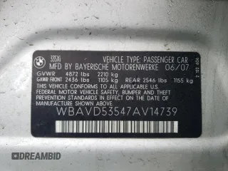 2007 BMW 3 Series 335xi with VIN WBAVD53547AV14739, listed as a Copart auction lot 50058055 with 141,075 mi miles and Clean Title. Bid and sale history available at carsss.com. Image 12.