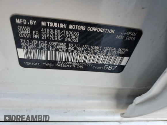 2016 Mitsubishi Lancer SE with VIN JA32V2FW5GU004533, listed as a Copart auction lot 45778615 with 82,511 mi miles and Salvage Title. Bid and sale history available at carsss.com. Image 13.