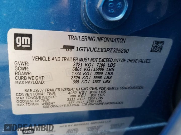 2023 GMC Sierra 1500 z VIN 1GTVUCE83PZ325290, wystawiony jako Copart lot #58227585 z przebiegiem 12 954 mil mil oraz Szkoda całkowita • Salvage title. Historia ofert i sprzedaży dostępna na DreamBid. Obrazek 12.