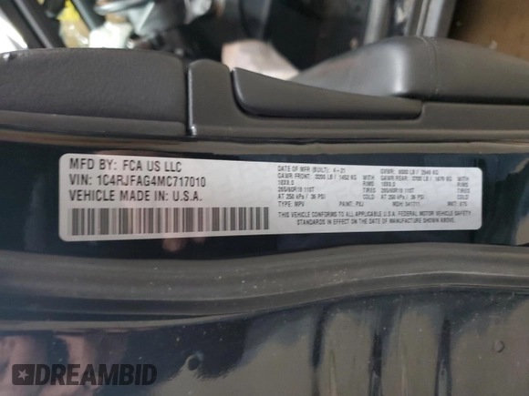 2021 Jeep Grand Cherokee Laredo E with VIN 1C4RJFAG4MC717010, listed as a Copart auction lot 56033035 with 75,054 mi miles and Salvage title. Bid and sale history available at DreamBid. Image 13.