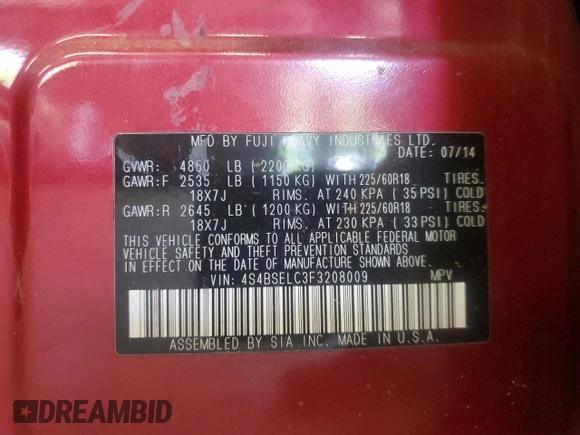 2015 Subaru Outback Limited with VIN 4S4BSELC3F3208009, listed as a Copart auction lot 65715705 with 249,139 mi miles and Clean title. Bid and sale history available at DreamBid. Image 13.