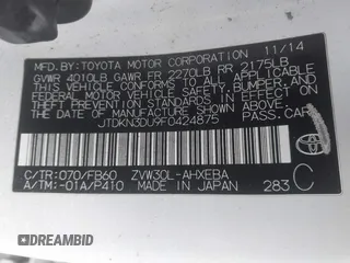2015 Toyota Prius Four with VIN JTDKN3DU9F0424875, listed as a IAAI auction lot 41525682 with 231,098 mi miles. Bid and sale history available at carsss.com. Image 9.