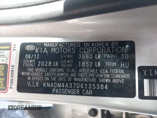 2013 Kia Rio LX with VIN KNADM4A37D6135384, listed as a IAAI auction lot 41740058 with 166,866 mi miles. Bid and sale history available at carsss.com. Image 9.