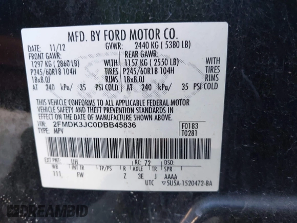 2013 Ford Edge SEL with VIN 2FMDK3JC0DBB45836, listed as a IAAI auction lot 42057793 with 239,228 mi miles. Bid and sale history available at carsss.com. Image 9.