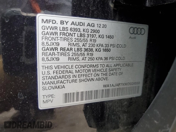 2021 Audi Q7 Premium with VIN WA1AJAF7XMD026559, listed as a Copart auction lot 74048224 with 59,648 mi miles and Salvage title. Bid and sale history available at DreamBid. Image 15.