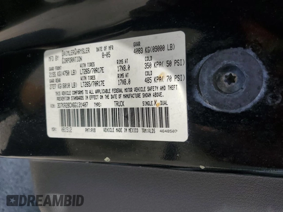 2006 Dodge Ram 2500 SLT with VIN 3D7KR28CX6G131407, listed as a Copart auction lot 74279604 with 0 mi miles and Non Repairable. Bid and sale history available at carsss.com. Image 13.
