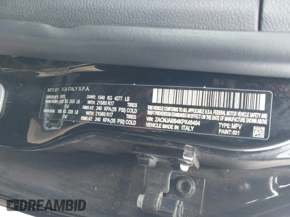 2019 Jeep Renegade Latitude z VIN ZACNJABB4KPK48494, wystawiony jako IAAI lot #42194525 z przebiegiem 76 134 mil mil oraz . Historia ofert i sprzedaży dostępna na DreamBid. Obrazek 9.