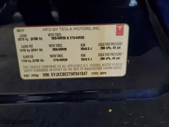 2017 Tesla Model X 90D with VIN 5YJXCBE27HF041847, listed as a Copart auction lot 49466345 with 113,596 mi miles and Salvage Title. Bid and sale history available at carsss.com. Image 12.