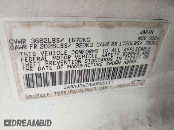 2005 Mitsubishi Lancer ES z VIN JA3AJ26E35U025117, wystawiony jako IAAI lot #41634961 z przebiegiem 206 822 mil mil oraz . Historia ofert i sprzedaży dostępna na DreamBid. Obrazek 9.