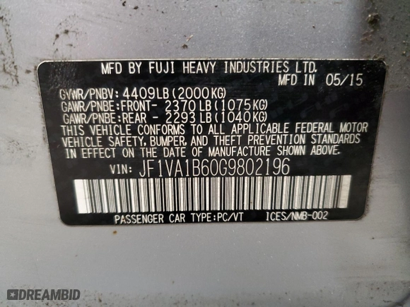 2016 Subaru WRX with VIN JF1VA1B60G9802196, listed as a Copart auction lot 47423305 with 145,242 mi miles and Non Repairable. Bid and sale history available at carsss.com. Image 13.