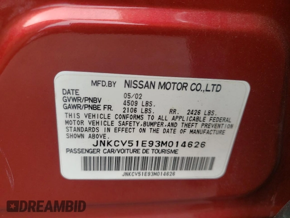2003 Infiniti G35 with VIN JNKCV51E93M014626, listed as a Copart auction lot 71949144 with 211,211 mi miles and Salvage Title. Bid and sale history available at DreamBid. Image 15.