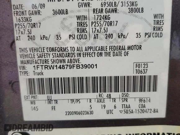 2009 Ford F-150 XL with VIN 1FTRW14879FB39001, listed as a Copart auction lot 53269955 with 123,871 mi miles and Clean Title. Bid and sale history available at carsss.com. Image 12.
