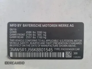 2019 BMW 3 Series 330i with VIN 3MW5R1J56K8B01545, listed as a Copart auction lot 82815374 with 52,655 mi miles and Salvage Title. Bid and sale history available at carsss.com. Image 12.