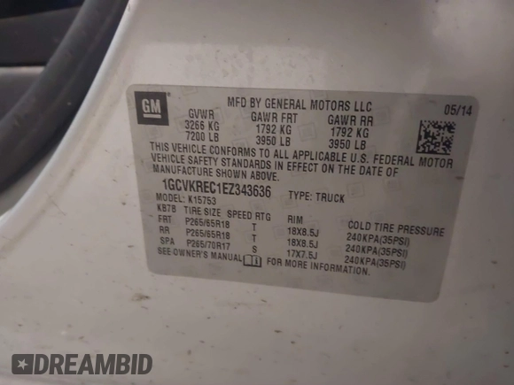 2014 Chevrolet Silverado 1500 LT with VIN 1GCVKREC1EZ343636, listed as a IAAI auction lot 41477466 with 142,194 mi miles. Bid and sale history available at carsss.com. Image 9.