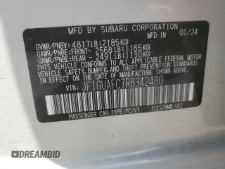 2024 Subaru Impreza Sport with VIN JF1GUAFC7R8342480, listed as a Copart auction lot 68694124 with 4,821 mi miles and Salvage Title. Bid and sale history available at carsss.com. Image 14.