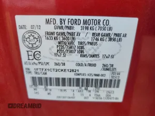 2012 Ford F-150 XL with VIN 1FTFX1CT2CKE12821, listed as a Copart auction lot 77806674 with Not Provided miles and Clean Title. Bid and sale history available at carsss.com. Image 12.