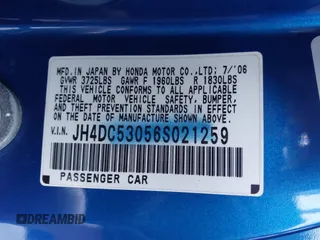 2006 Acura RSX Type-S Leather with VIN JH4DC53056S021259, listed as a IAAI auction lot 41841225 with 167,329 mi miles. Bid and sale history available at carsss.com. Image 9.
