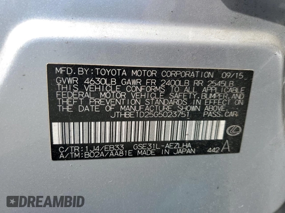 2016 Lexus IS 350 with VIN JTHBE1D25G5023751, listed as a Copart auction lot 55272315 with 118,419 mi miles and Salvage Title. Bid and sale history available at DreamBid. Image 12.