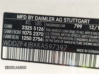 2019 Mercedes-Benz E-Class E 300 with VIN WDDZF4JBXKA597397, listed as a IAAI auction lot 41724672 with 99,258 mi miles. Bid and sale history available at carsss.com. Image 9.