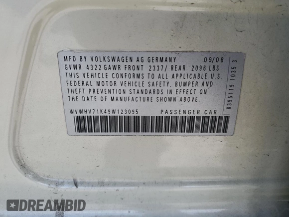 2009 Volkswagen GTI z VIN WVWHV71K49W123095, wystawiony jako Copart lot #47893855 z przebiegiem 162 329 mil mil oraz Szkoda całkowita • Salvage title. Historia ofert i sprzedaży dostępna na DreamBid. Obrazek 13.