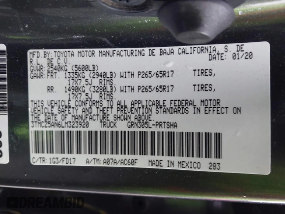 2020 Toyota Tacoma SR5 z VIN 3TMCZ5AN6LM323920, wystawiony jako IAAI lot #41885427 z przebiegiem 153 952 mil mil oraz . Historia ofert i sprzedaży dostępna na DreamBid. Obrazek 9.