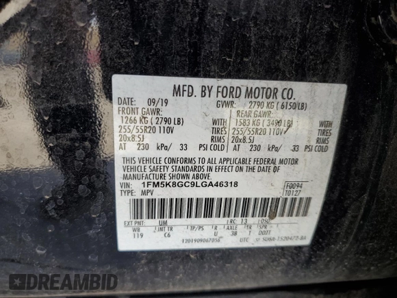 2020 Ford Explorer ST with VIN 1FM5K8GC9LGA46318, listed as a Copart auction lot 49550885 with 62,453 mi miles and Salvage Title. Bid and sale history available at carsss.com. Image 13.