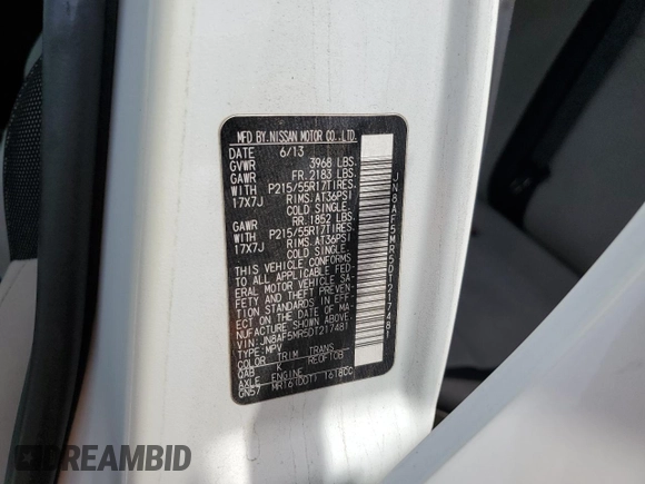 2013 Nissan Juke S with VIN JN8AF5MR5DT217481, listed as a Copart auction lot 51188725 with 105,975 mi miles and Clean Title. Bid and sale history available at carsss.com. Image 13.