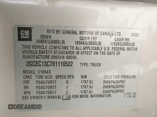 2008 Chevrolet Silverado 1500 Work Truck with VIN 2GCEC13C781110522, listed as a IAAI auction lot 41718710 with 208,018 mi miles and . Bid and sale history available at DreamBid. Image 9.