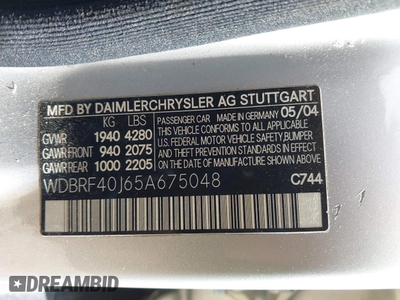 2005 Mercedes-Benz C 230 Kompressor with VIN WDBRF40J65A675048, listed as a IAAI auction lot 41735027 with 191,498 mi miles and . Bid and sale history available at DreamBid. Image 9.