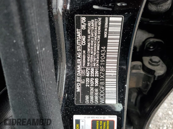 2008 Mercedes-Benz C 300 Sport with VIN WDDGF81X78F190434, listed as a Copart auction lot 55942805 with 158,146 mi miles and Salvage Title. Bid and sale history available at DreamBid. Image 12.