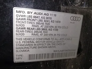 2019 Audi Q7 Premium Plus with VIN WA1LAAF73KD020866, listed as a IAAI auction lot 42283283 with 68,614 mi miles and . Bid and sale history available at DreamBid. Image 9.