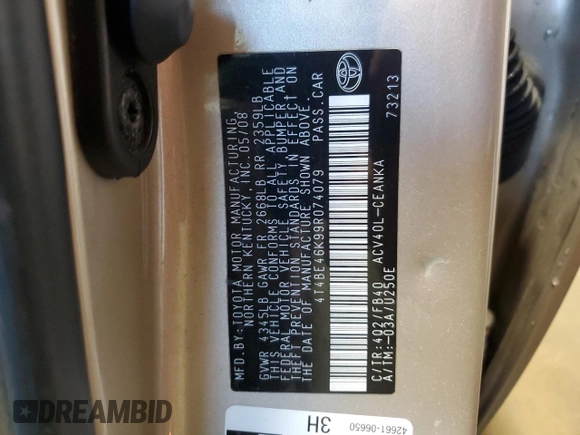 2009 Toyota Camry with VIN 4T4BE46K99R074079, listed as a Copart auction lot 48084905 with 224,825 mi miles and Salvage Title. Bid and sale history available at DreamBid. Image 12.