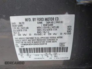 2022 Ford Explorer XLT with VIN 1FMSK8DH3NGC02519, listed as a IAAI auction lot 41900706 with 28,840 mi miles. Bid and sale history available at carsss.com. Image 9.