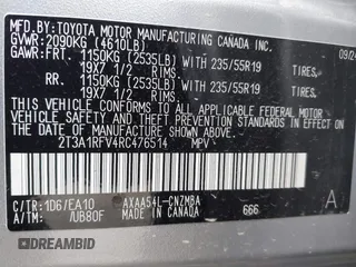 2024 Toyota RAV4 XLE Premium with VIN 2T3A1RFV4RC476514, listed as a IAAI auction lot 40829477 with 2,482 mi miles. Bid and sale history available at carsss.com. Image 9.