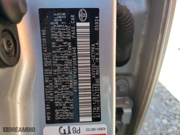 2015 Toyota Camry XLE with VIN 4T1BF1FK6FU085946, listed as a Copart auction lot 49699355 with 107,852 mi miles and Salvage Title. Bid and sale history available at carsss.com. Image 14.