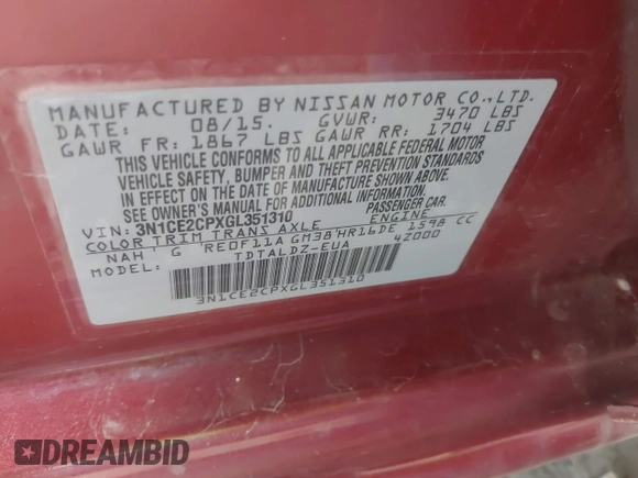 2016 Nissan Note S с VIN 3N1CE2CPXGL351310, выставлен на аукционе IAAI как лот 42396906 с пробегом 117 209 миль миль и . История ставок и продаж доступна на DreamBid. Изображение 9.