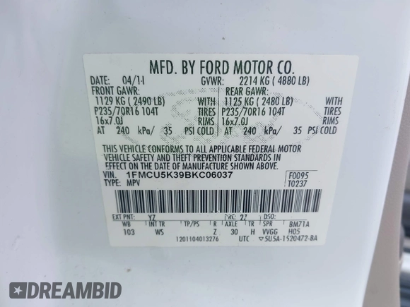 2011 Ford Escape Hybrid с VIN 1FMCU5K39BKC06037, выставлен на аукционе IAAI как лот 42610310 с пробегом 198 549 миль миль и . История ставок и продаж доступна на DreamBid. Изображение 9.