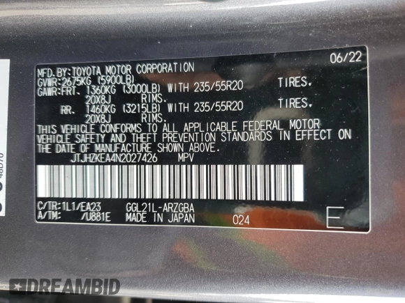 2022 Lexus RX with VIN JTJHZKEA4N2027426, listed as a Copart auction lot 84962384 with 48,547 mi miles and Salvage Title. Bid and sale history available at carsss.com. Image 14.