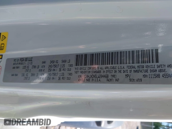 2020 Jeep Wrangler Unlimited Sport S z VIN 1C4HJXDN5LW204468, wystawiony jako IAAI lot #41855289 z przebiegiem 62 610 mil mil oraz . Historia ofert i sprzedaży dostępna na DreamBid. Obrazek 9.