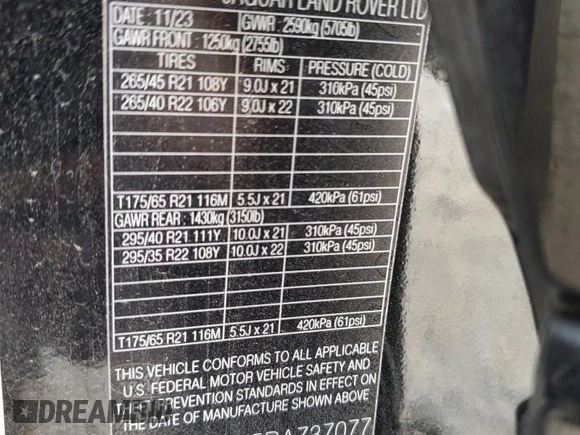 2024 Jaguar F-Pace SVR с VIN SADCZ2EE5RA737077, выставлен на аукционе Copart как лот 65398014 с пробегом 6 184 миль миль и Списание • Salvage title. История ставок и продаж доступна на DreamBid. Изображение 14.